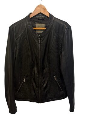 Maurices Black Faux Leather Moto Jacket Quilted Zip Front Size L